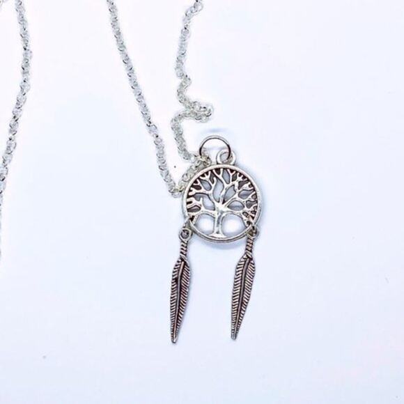 Silver-Tone Tree of Life Feather Necklace & Earrings Set - Picture 5 of 5